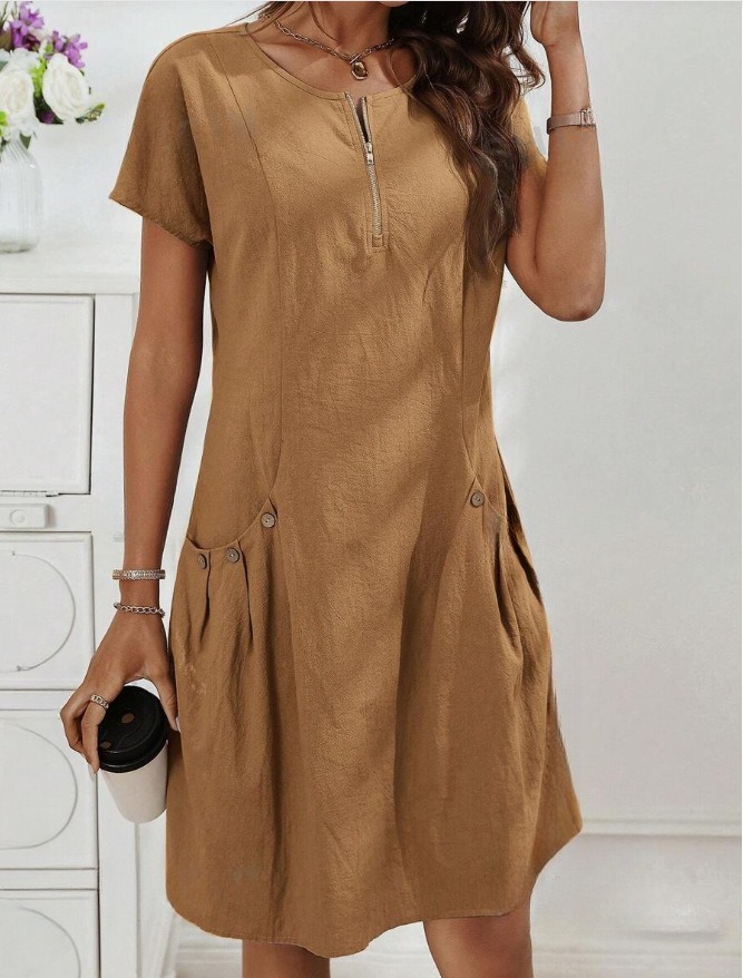 Women's Zip-Front Round Neck Dress