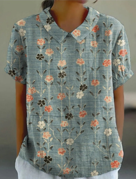 Women's Retro Floral Print Cotton Linen Casual Shirt