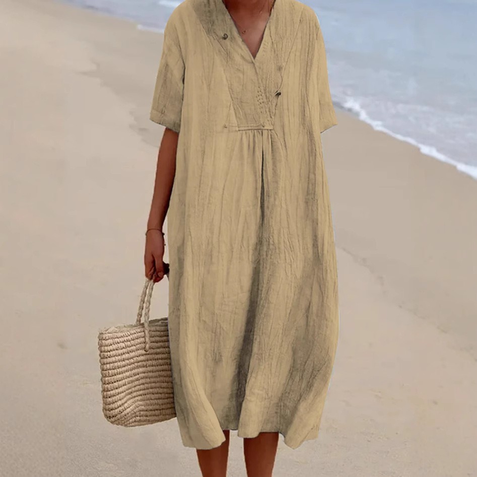 Women's Solid Color Loose Cotton Linen Long Dress