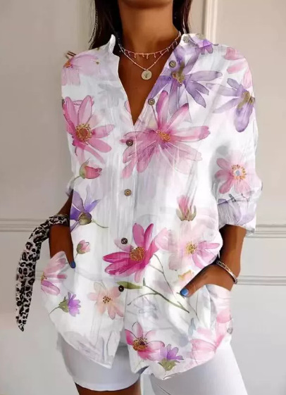 WOMEN'S ABSTRACT LINE COTTON LINEN SHIRT