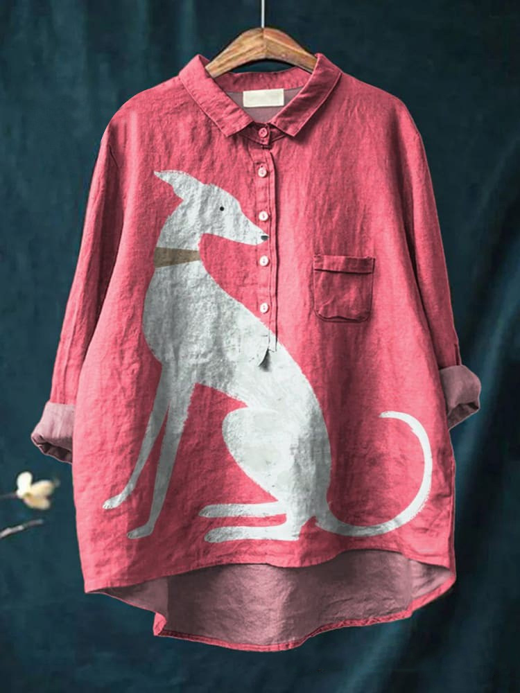 Women's Simple Colorful Flat Cat Print Casual Cotton And Linen Shirt