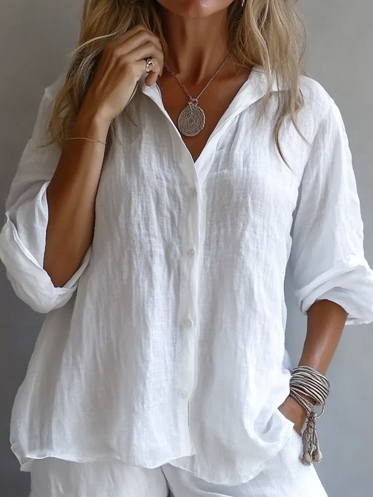 Ladies Loose Casual Long Sleeve Linen Shirt