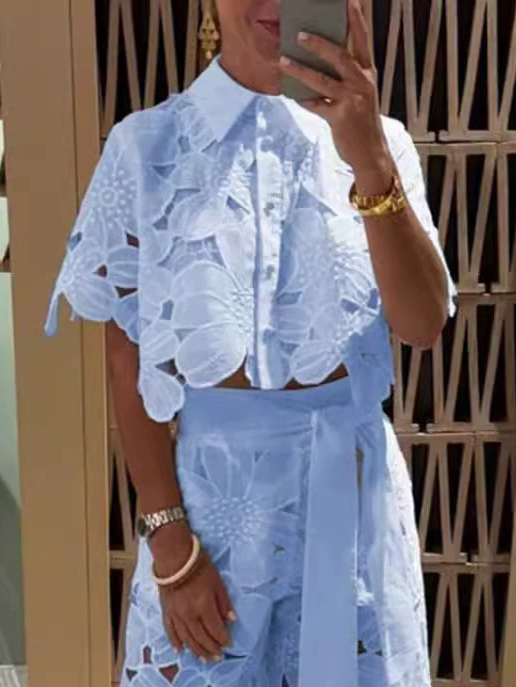 Exquisite Floral Embroidery Sexy Hollow Cardigan Two-Piece Set