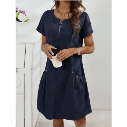 Women's Zip-Front Round Neck Dress