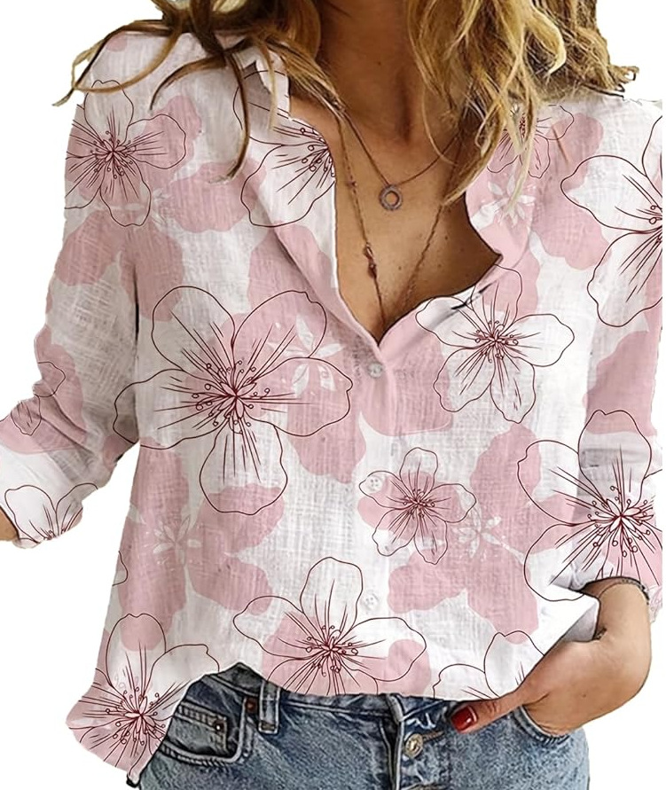 Ladies Loose Casual Long Sleeve Linen Shirt