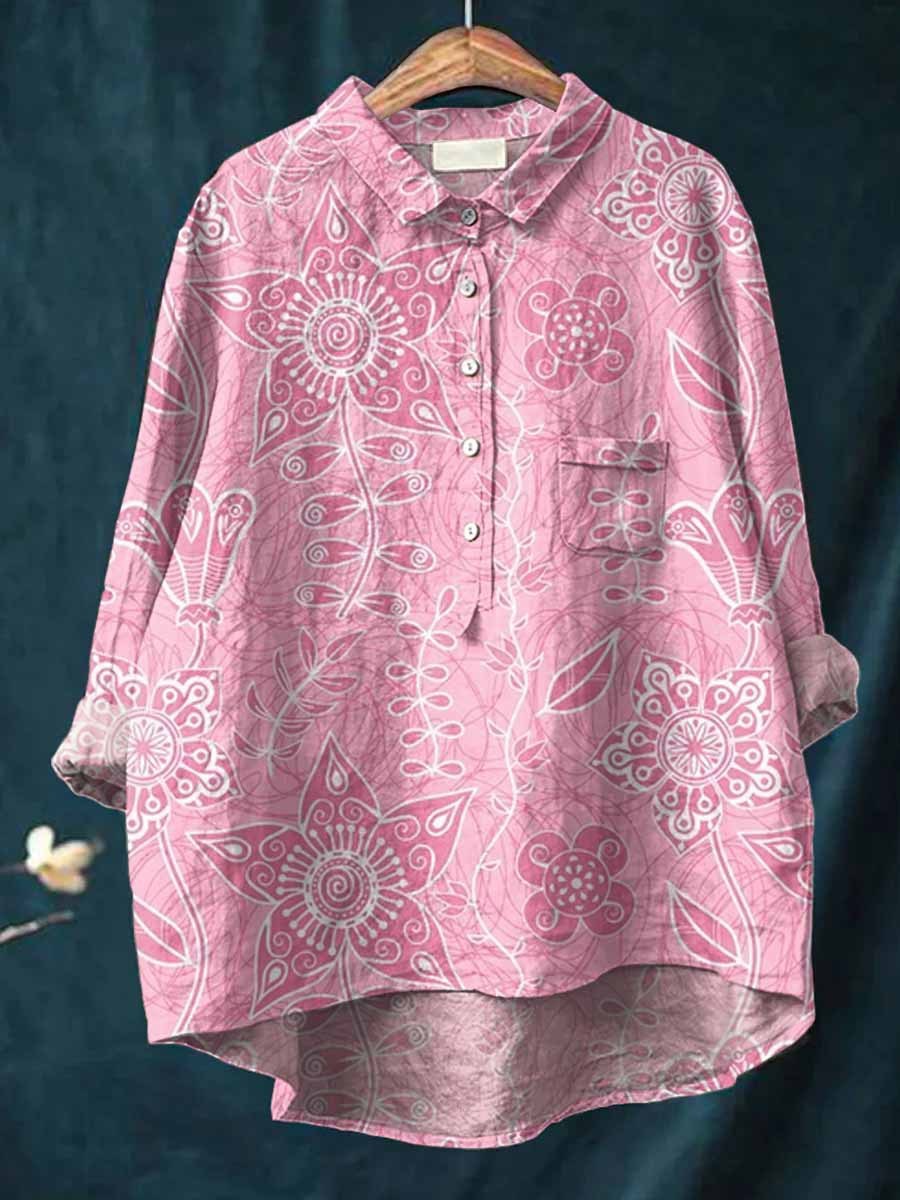 Women's Simple Colorful Flat Print Casual Cotton And Linen Shirt