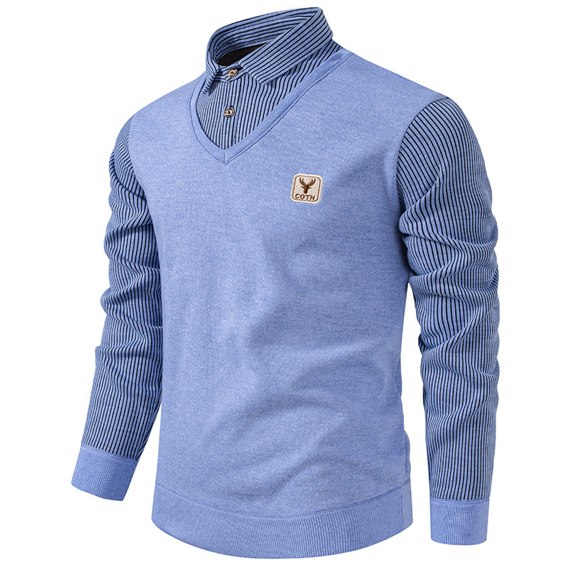 Men's Winter Warm Knit Shirt Collar Pullover 2 in 1