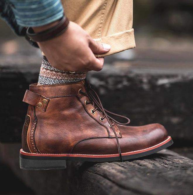 Oliyey Leather High Comfortable Retro Cowboy Boots