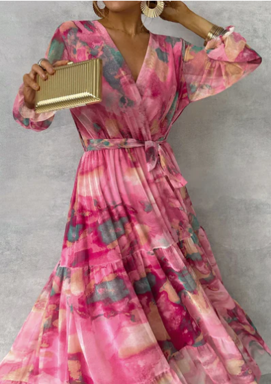 Cedar V-Neck Floral Wrap Dress – Lightweight, Long Sleeve Everyday Style
