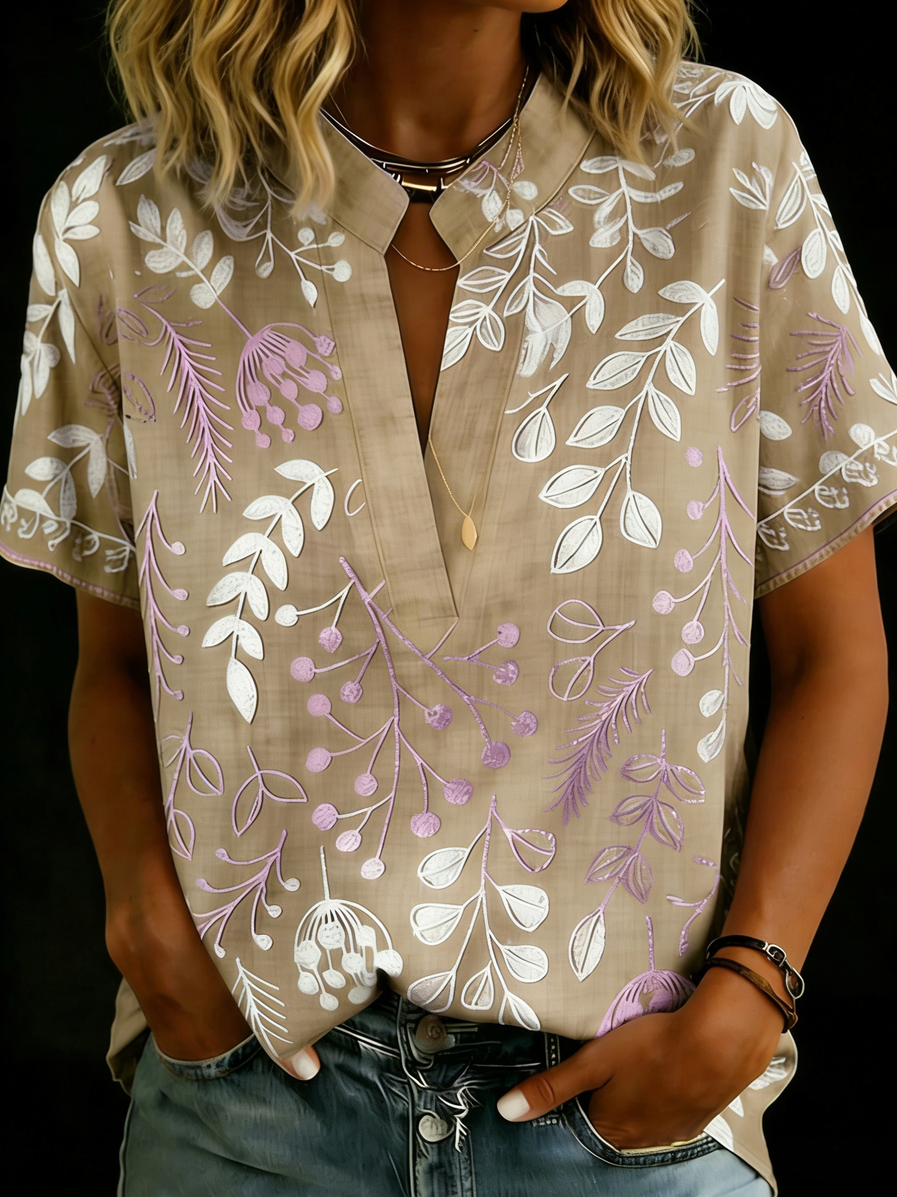 🔥 LIMITED TIME OFFER – 60% OFF TODAY ONLY  Minimalist V-neck Cotton Shirt Print Top