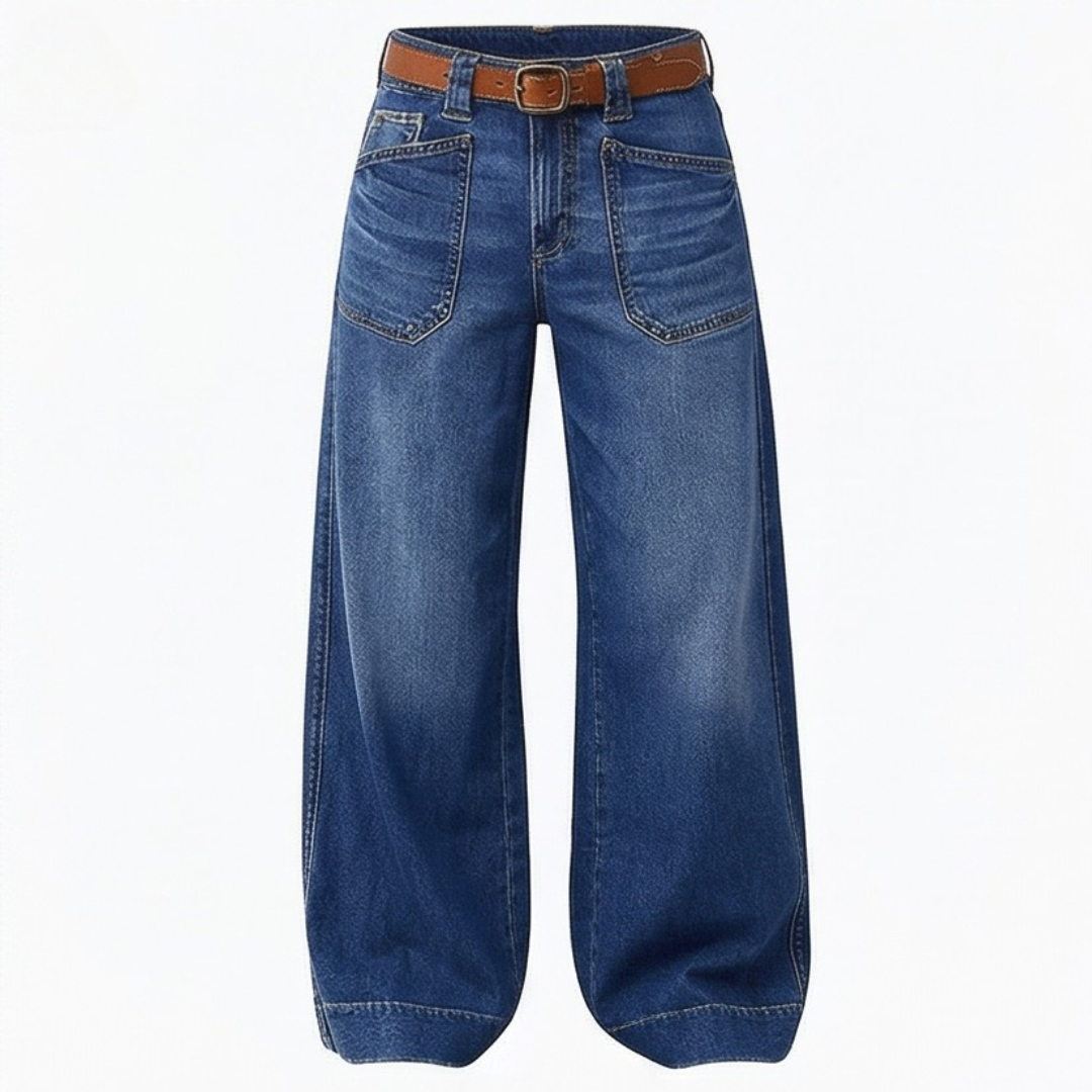 Women Patch Pocket Wide Leg Jeans