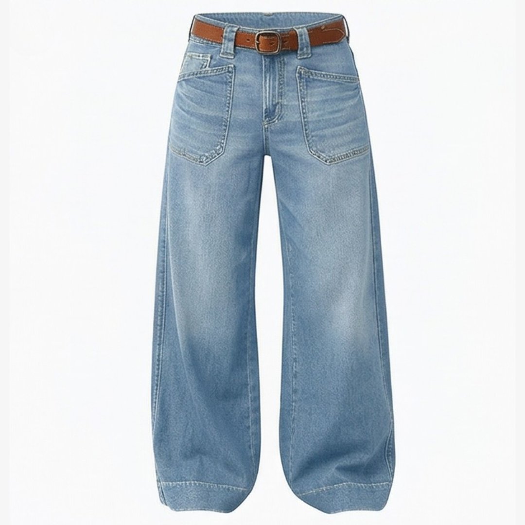 Women Patch Pocket Wide Leg Jeans