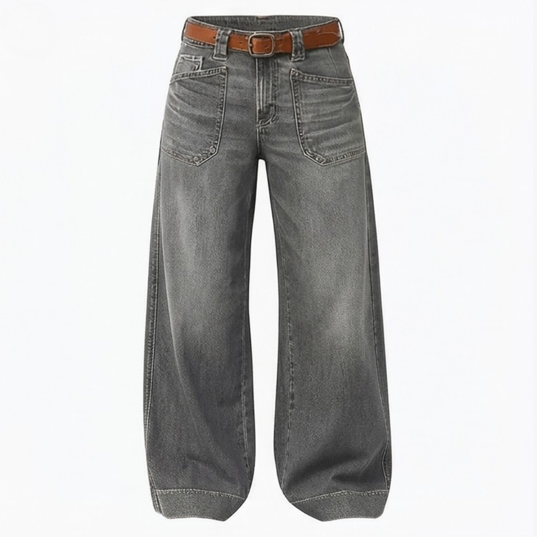 Women Patch Pocket Wide Leg Jeans