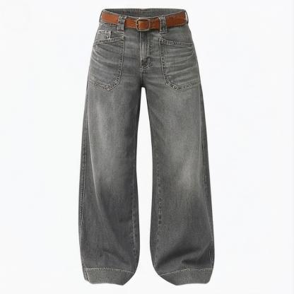 Women Patch Pocket Wide Leg Jeans