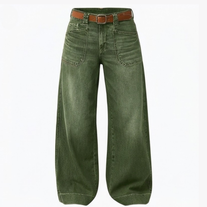 Women Patch Pocket Wide Leg Jeans