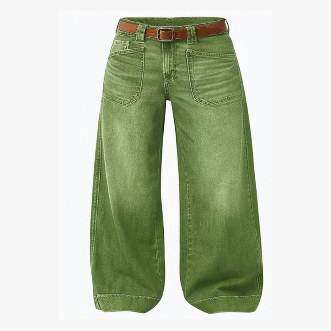 Women Patch Pocket Wide Leg Jeans