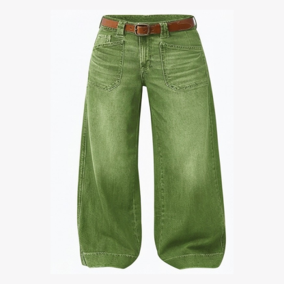 Women Patch Pocket Wide Leg Jeans