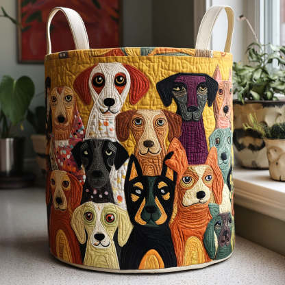 Whimsical Dog Quilted Laundry Basket NCU0QN036