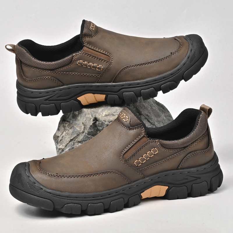 ⏰Promotion - 50% OFF🔥 Men's Wide Toe Slip-On Leather Loafers | Arch Support & Anti-Collision Outdoor Shoes