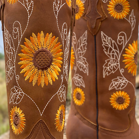 Women's Sunflower Boots Short Boots Embroidered Slope Heeled Casual Boots