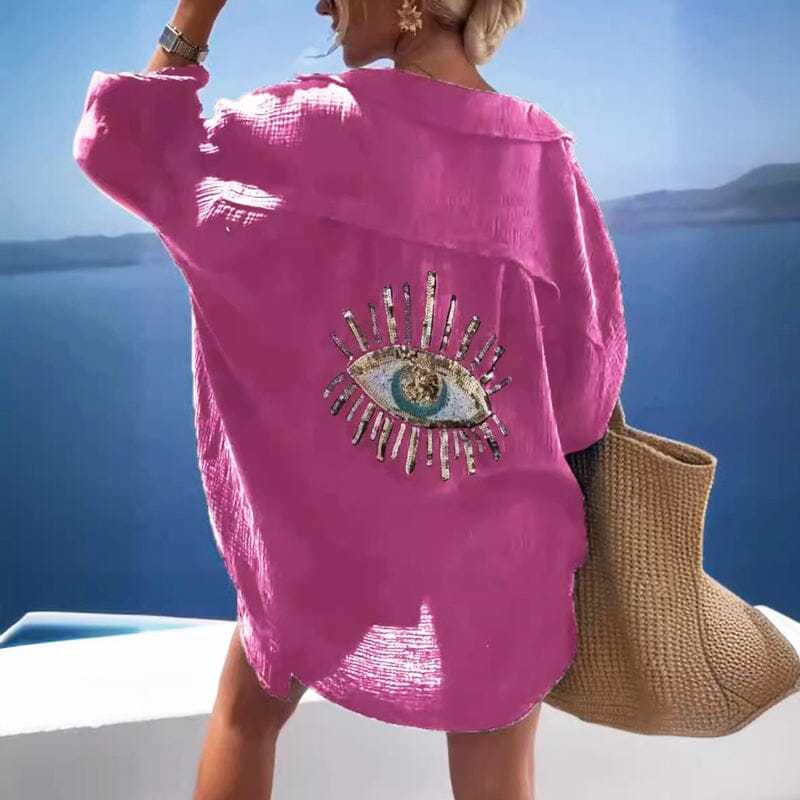 Evil Eye Casual Sequin Beaded Shirt
