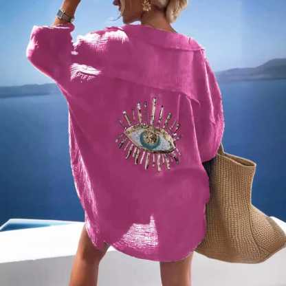 Evil Eye Casual Sequin Beaded Shirt