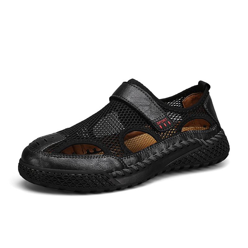 Men's Genuine Leather Handmade Mesh Breathable Sneakers