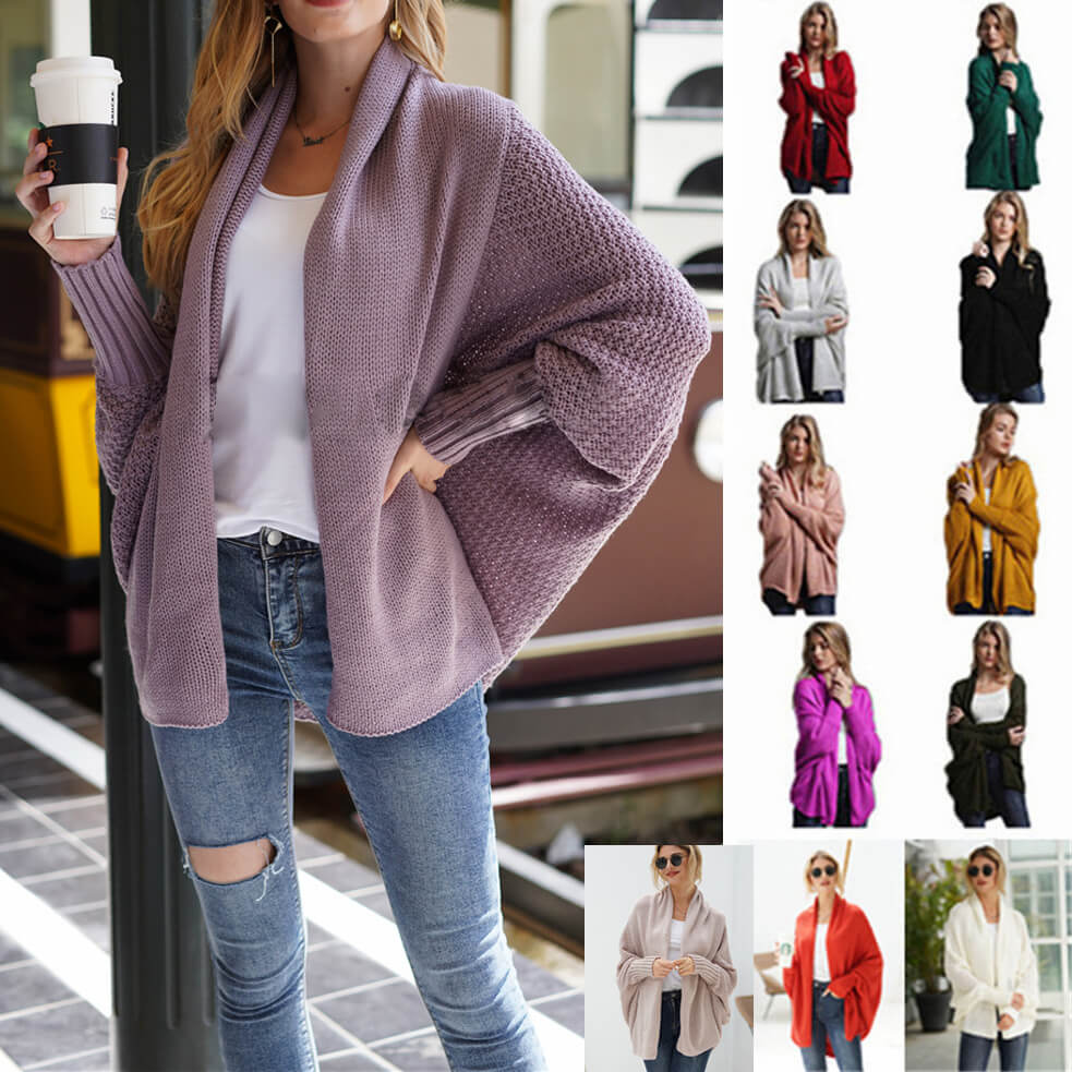 Bat sleeve Plus Size Long Knit Cardigan