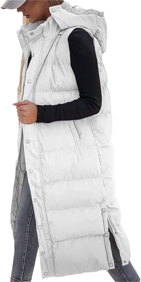 🔥 Women's Long Puffer Vest | Quilted Hood & Button Closure ❄️