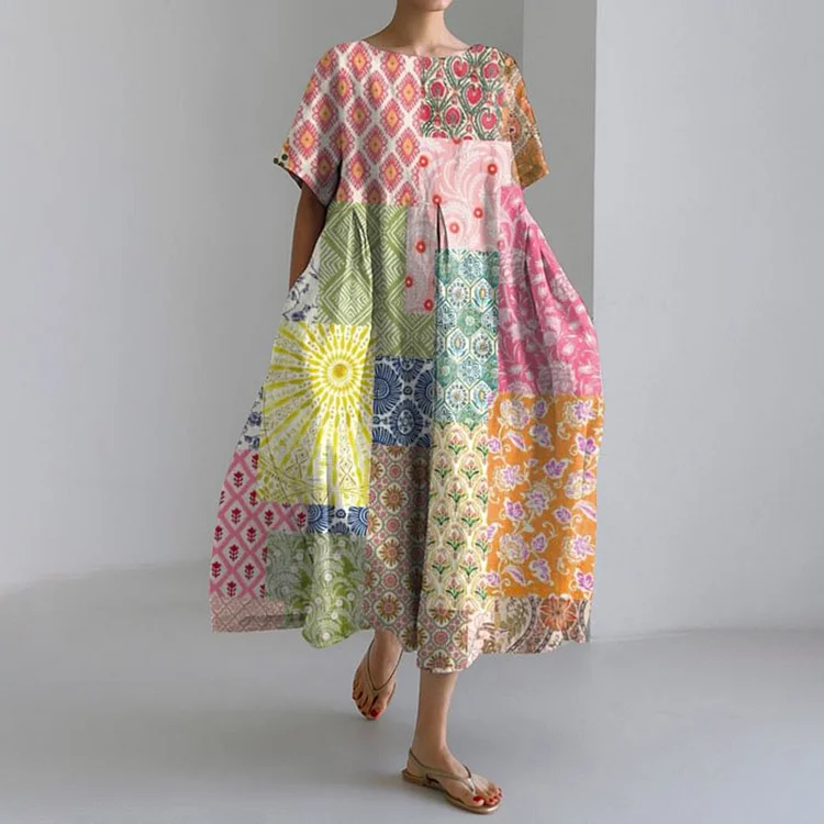 Casual Art Linen Blend Maxi Dress