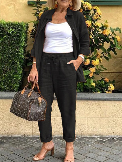 Solid Cotton Linen Women Suits  Casual