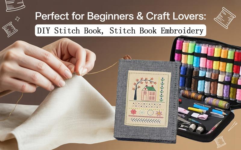 Portable All-Scenario Embroidery Stitch Book + Professional Sewing Kit | Includes 18-Colored Threads, Scissors, Seam Ripper, Measuring Tape, Needles & More Sewing Essentials &ndash; 86PCS Complete Set for Beginners & Enthusiasts, Portable & Travel-Friendly