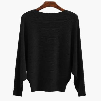 Women's Boat Neck Bat Sleeve Knitted Sweater