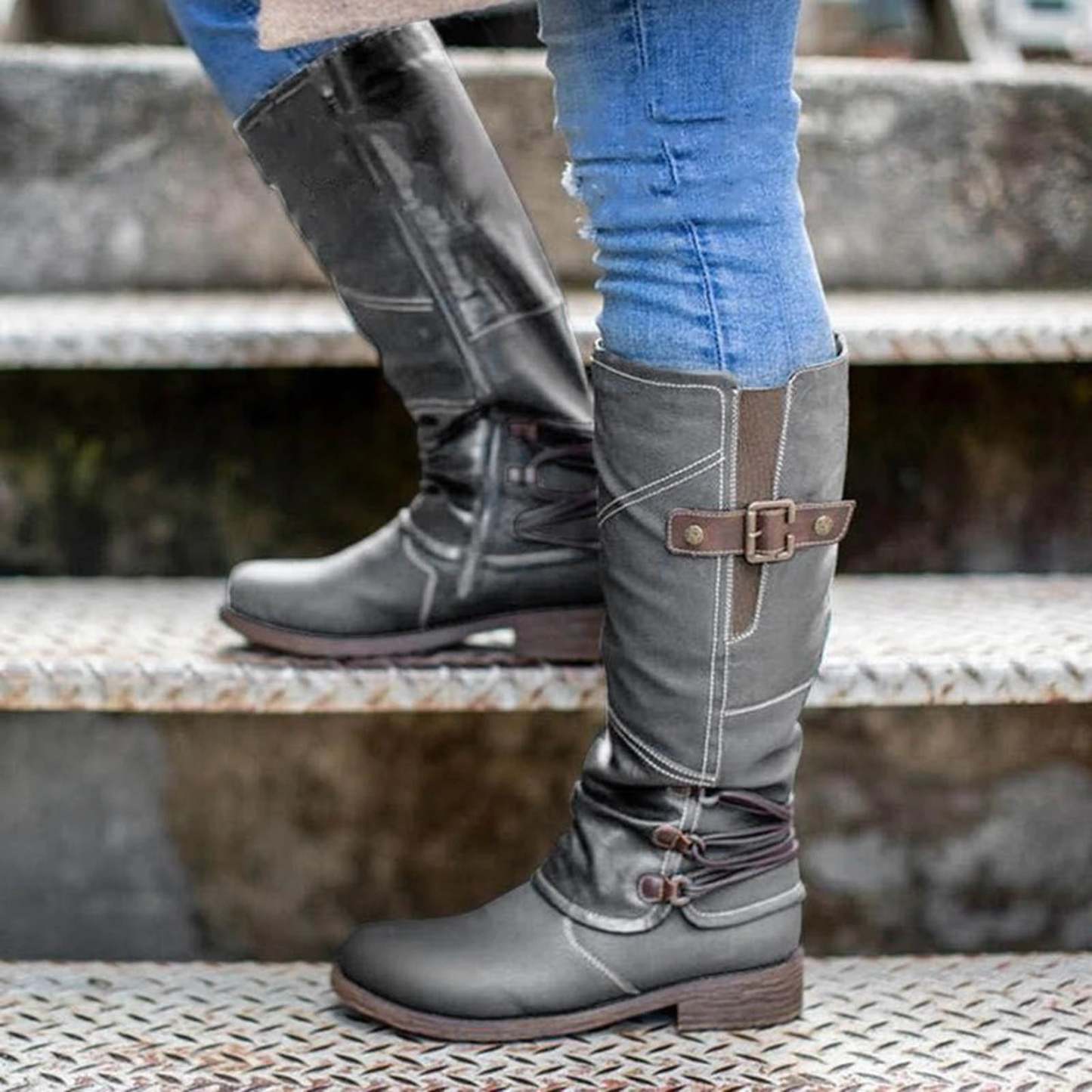 Vintage Leather High Heel Snow Boots