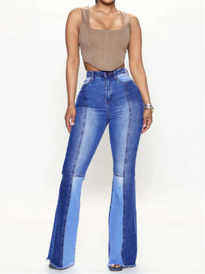 Trendy Sexy High-rise Contrast Color Women's Denim Flare Pants