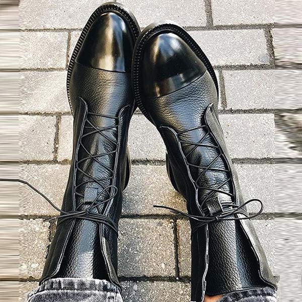 Women'S Paneled Lace-Up Short Martin Boots Biker Boots