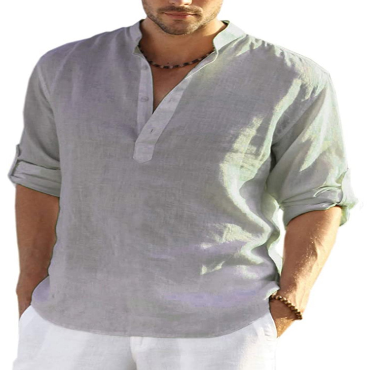 Men's Cotton Linen Casual Long Sleeve Shirt