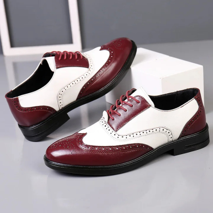 Men's white yellow patch wingtip brogue oxfords Lace-up formal business loafers shoes