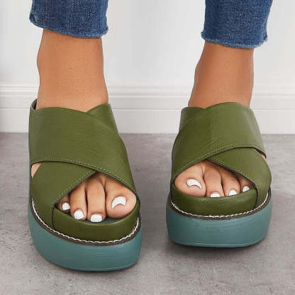 Platform Criss Cross Slides Slip on Arch Support Sandals