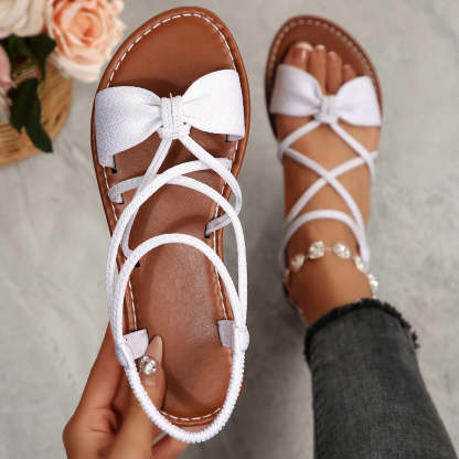 Knot-Front Elastic Ankle Sandals – Easy Slip-On with Arch Support