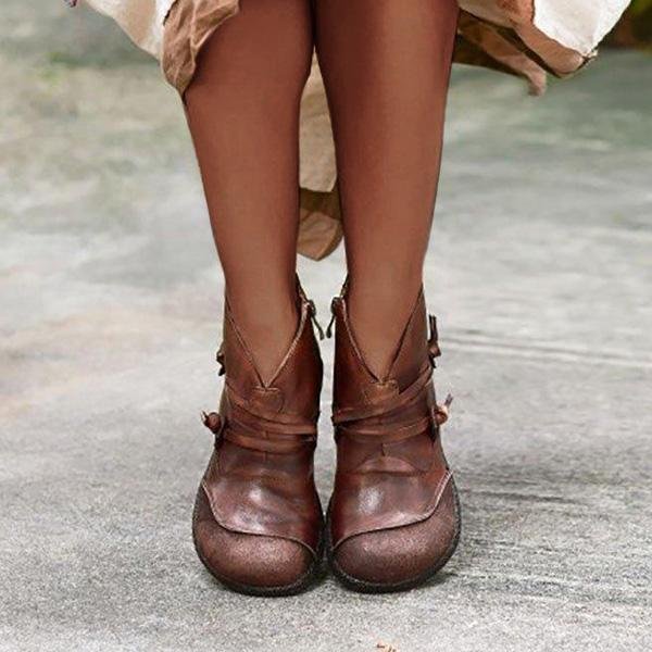 Women's Vintage Flat Heel Leather Casual Ankle Boots