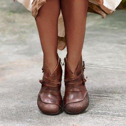 Women's Vintage Flat Heel Leather Casual Ankle Boots