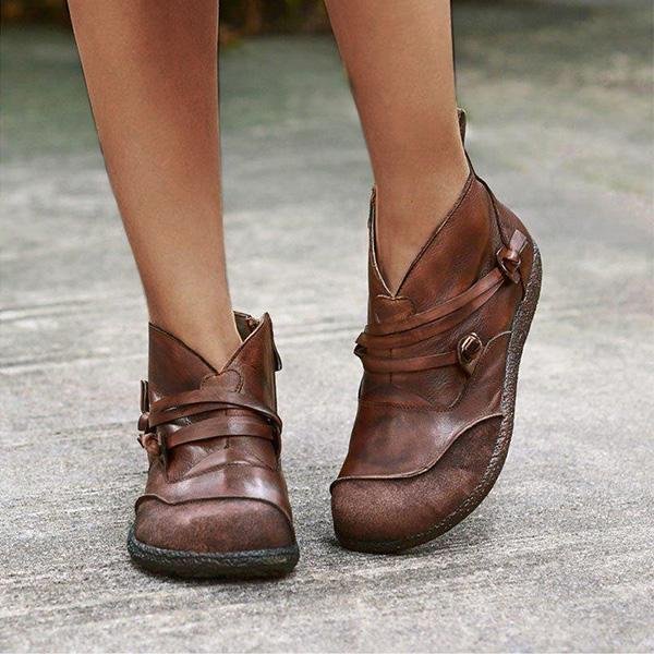 Women's Vintage Flat Heel Leather Casual Ankle Boots
