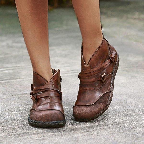 Women's Vintage Flat Heel Leather Casual Ankle Boots