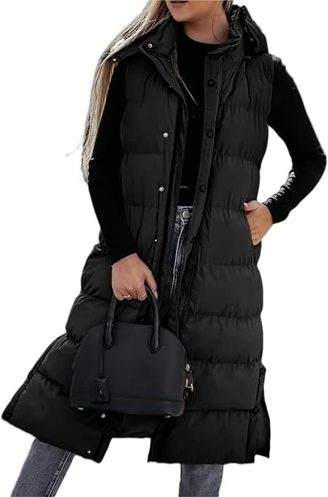🔥 Women's Long Puffer Vest | Quilted Hood & Button Closure ❄️