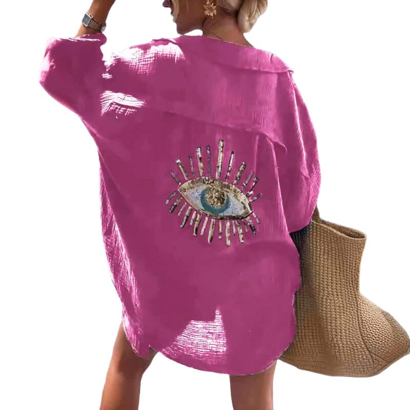 Evil Eye Casual Sequin Beaded Shirt