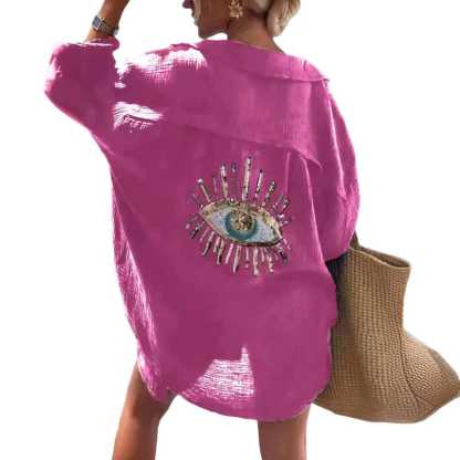 Evil Eye Casual Sequin Beaded Shirt