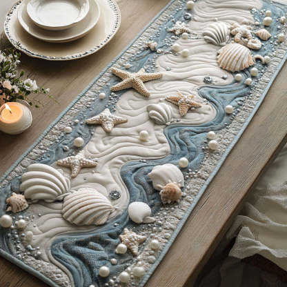 Ocean Seashell CW1005064CL Quilted Table Runner