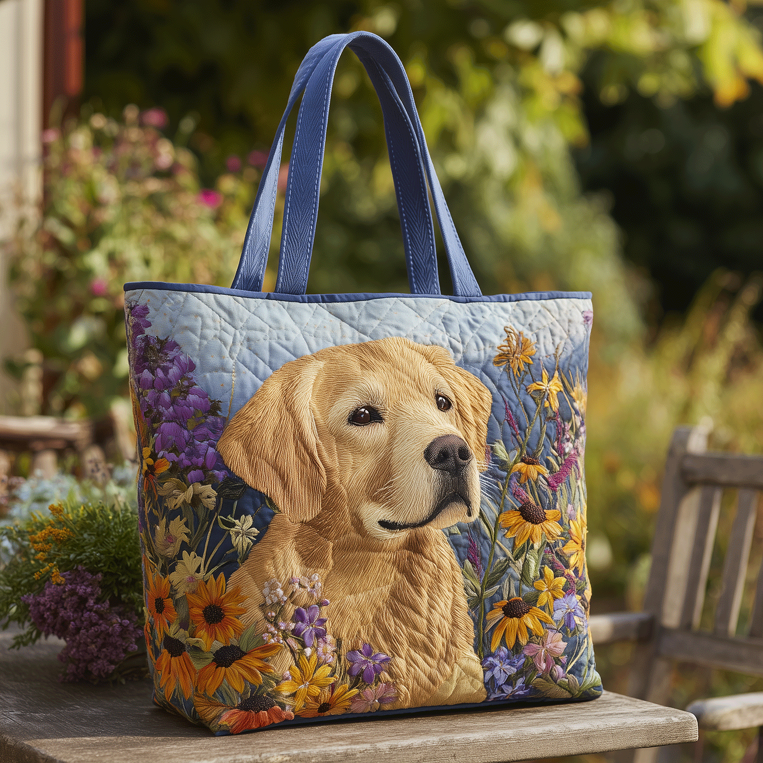 Golden Retriever Bloom Quilted Tote Bag NCU0TH2795