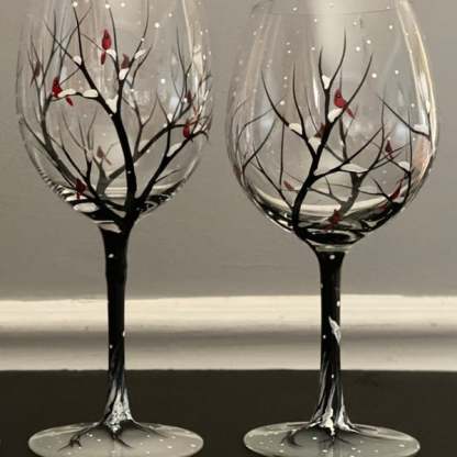 Hand Painted Art - Four Seasons Tree Wine Glasses